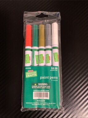 Christmas Crafts Paint Pens - 5 Color Set (Red, Green, Gold, Silver, White)